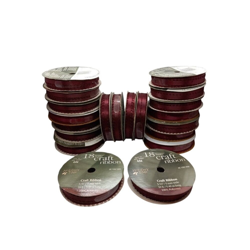Picot Edge Burgundy Craft Ribbon 18 Ft 3/16 Wide 100% Polyester 20 Spools Sewing